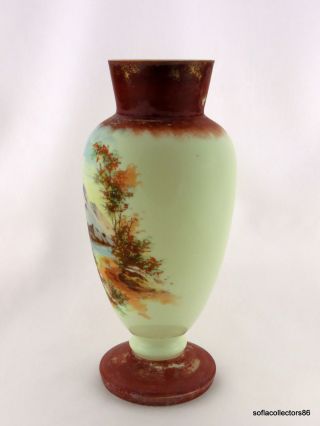 Victorian Era Bohemian Mantle Type Vase with Mountain Lake Scene - Uranium Glass 2
