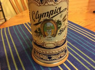Vintage Gerz West Germany Beer Stein Pewter Lid Olympia Beer 10 1/2 " Inches