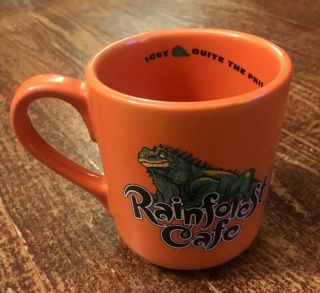 Iggy Rainforest Cafe Mug Green Iguana Orange 1999 16 0z
