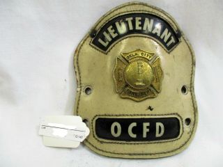 Vintage Oklahoma City Okc Lieutenant Fire Dept Leather Helmet Badge Ocfd Shield