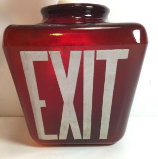 Vintage Ruby Red Triangle Glass Art Deco Ceiling Mount Globe Double Exit Sign