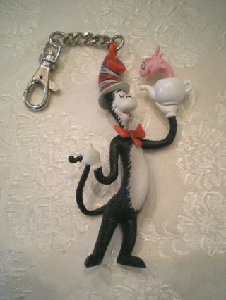 Dr.  Seuss Cat In The Hat Figure Keychain W Clip Complete With Fish In Teapot