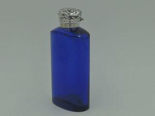 Antique Victorian Sterling Silver Lid & Cobalt Blue Glass Perfume Bottle Dauber