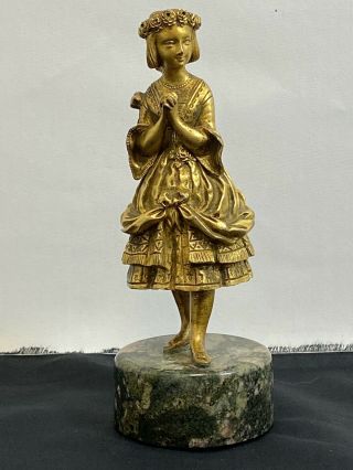 Antique Gilt Bronze Sculpture/figure Of Young Lady