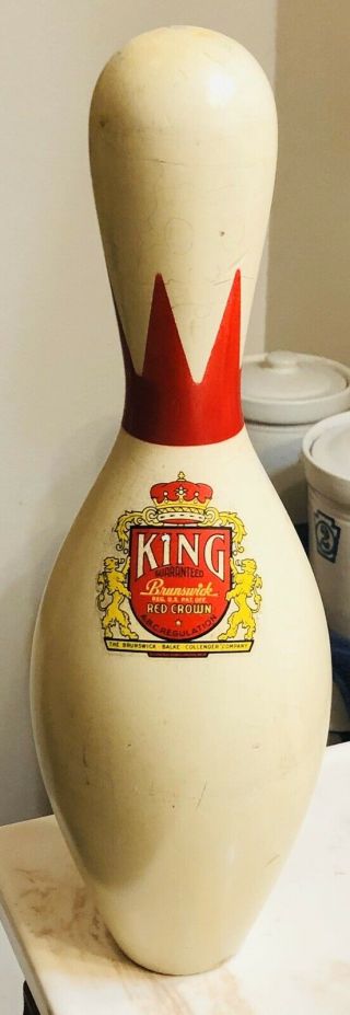 Vintage Brunswick King Red Crown Abc Bowling Pin Painted Wood No Coating