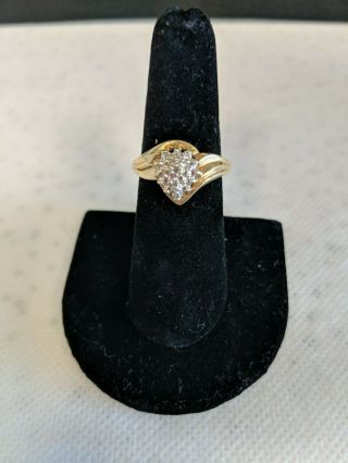 Vintage Marked 10k Yellow Gold Diamond Accent Pear Shape Cluster Ring Size 6