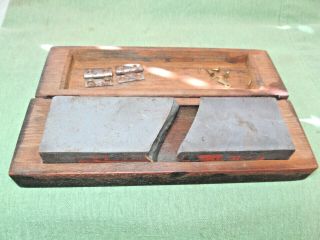 Vintage Norton Crystolon Sharpening Oil Stone In Home Made Wooden Box -