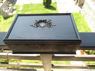 19th Century Antique French Wood Box With Metal Handle