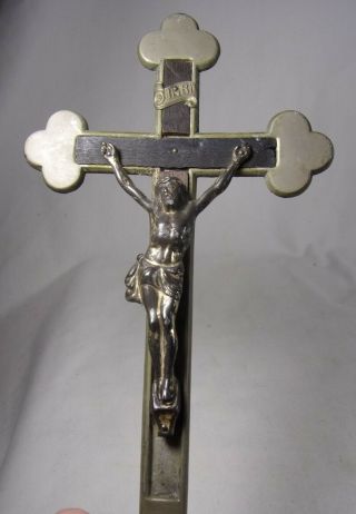 Antique Art Deco Catholic Religious Church Alter Crucifix Cross Ebony Wood Steel