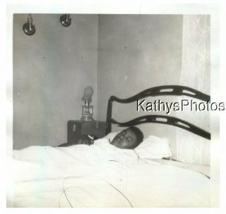 Found B&w Photo G_3076 Black Man Sleeping In Bed Holding A Cigarette