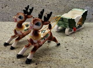 Very Rare Vintage Christmas Reindeer And Sleigh Planter Dickson Made In Japan
