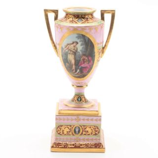 Stunning Antique Ackermann & Fritze Hand - Painted Gilt Porcelain Urn
