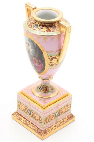 Stunning Antique Ackermann & Fritze Hand - Painted Gilt Porcelain Urn 3