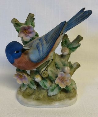 Vintage Lefton Hand Painted Eastern Blue Bird Porcelain Figurine Kw464 Japan