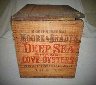 Vtg Moore & Brady Deep Sea Brand Cove Oysters Baltimore Md Wood Box Frankfort In