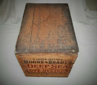 vtg MOORE & BRADY Deep Sea Brand Cove Oysters Baltimore MD Wood Box Frankfort In 2