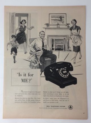 Print Ad 1954 Bell Telephone System Phone Is It For Me? Vintage Art