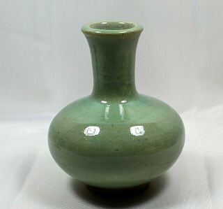 Antique Hand Thrown Art Pottery Chinese Celadon Vase with Unknown Makers Mark 2