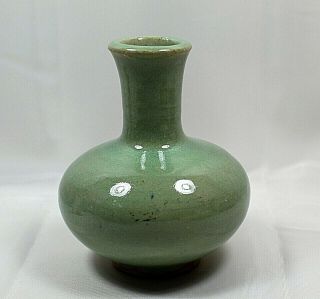 Antique Hand Thrown Art Pottery Chinese Celadon Vase with Unknown Makers Mark 3