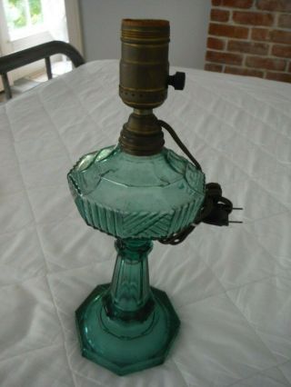 Antique Green Sandwich Glass? Whale Oil Lamp Rare/unique Form,  Electrified Vgc