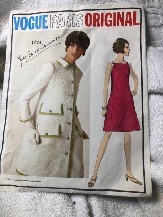 1967 Vintage Vogue Pattern Dress & Coat 1724 Yves Saint Laurent