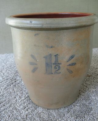 Antique Crock Stoneware,  Vintage 1 - 1/2 Gallon Cobalt Slip,  Salt Glaze,  Primitive