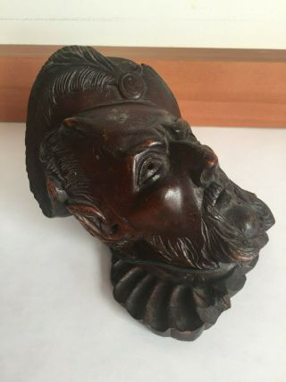 Antique Black Forest Wood Wooden Carving Pointed Eared MAN WITH PLUMED HAT 3