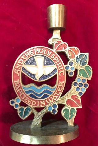 Vintage Terra Sancta Guild/enameled Brass/holy Spirit/candle Stick Holder