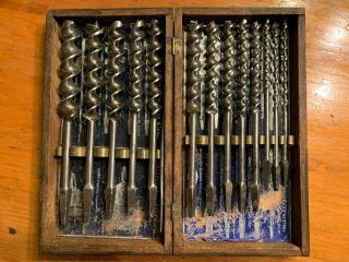 James Swan Co.  Antique Set Of 13 Auger Drill Bits In Wood Box