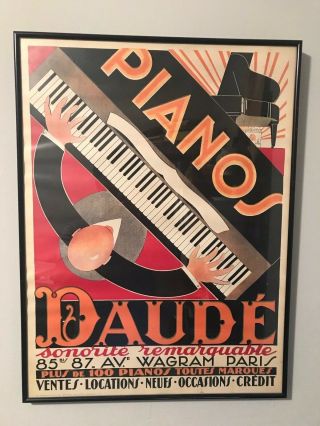 Pianos Daude Lithograph Poster Vintage Framed And Printed In Italy 1998