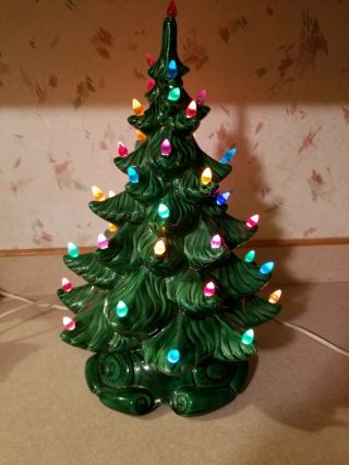 1981 Vintage Lighted Green Table Top Ceramic Christmas Tree Ceramic Hand Crafted