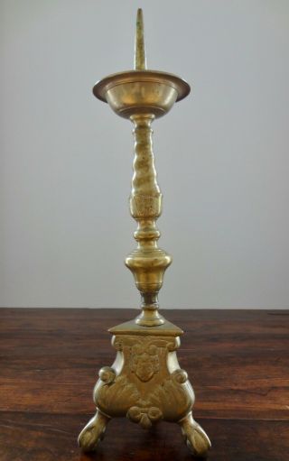 Ultra Rare 17th Century Flemish Brass Pricket Altar Candlestick 17 "