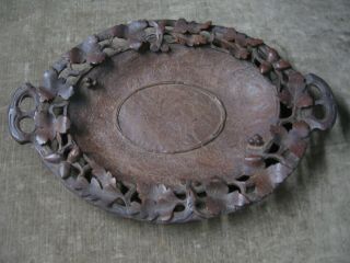 Antique Vintage Carved Walnut Bowl 15 " X10.  5 Black Forest A,  Detail