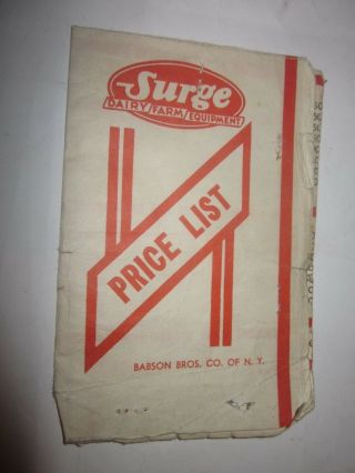 Vintage Surge Milking Machine Advertisement Price List Dairy Farm Equipment