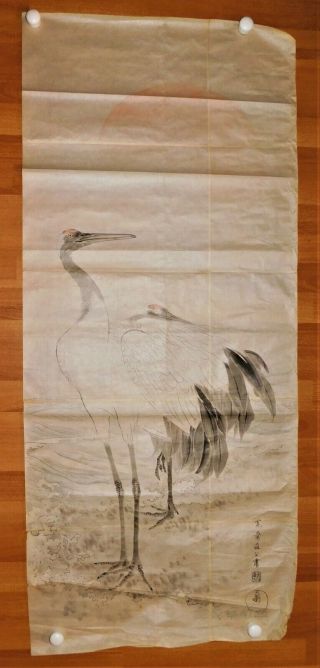 Vtg Scroll Chinese Japanese Asian BIRDS Watercolor Ink Painting Art Paper Signed 2