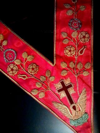 Masonic Vintage Rose Croix Set Of Regalia Collar & Apron In Fabulous