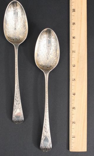 2 Large 18thc Antique English London Sterling Silver Leaf Table Berry Spoons,  Nr