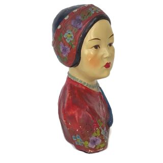 Vintage 1923 Joe Celona Chalkware Bust Chinese Asian Girl Art Deco Red 9 - 1/2 