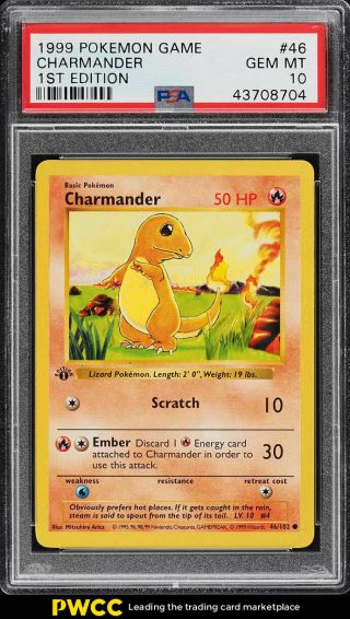 1999 Pokemon Game 1st Edition Charmander 46 Psa 10 Gem (pwcc)