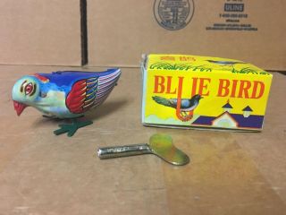 Vintage Metal Blue Bird Toy Wind Up L@@k L