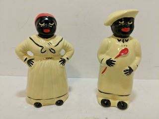 Vintage Black Americana Salty And Peppy Yellow Salt Pepper Shakers7.  5 Inches,