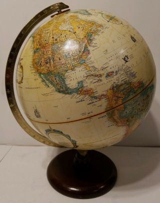 Vintage Replogle 12 Inch World Classic Series Globe Raised Relief Map wood base 2