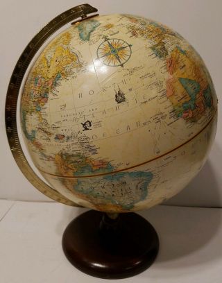 Vintage Replogle 12 Inch World Classic Series Globe Raised Relief Map wood base 3