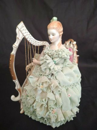 Muller Volkstedt Irish Dresden Lace Porcelain Lace Figure With Harp Sinead