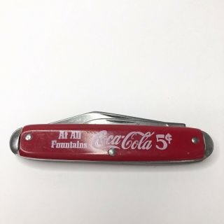 Vintage Coca - Cola 5 Cents Red Dual Blade Pocket Knife 1970s Usa