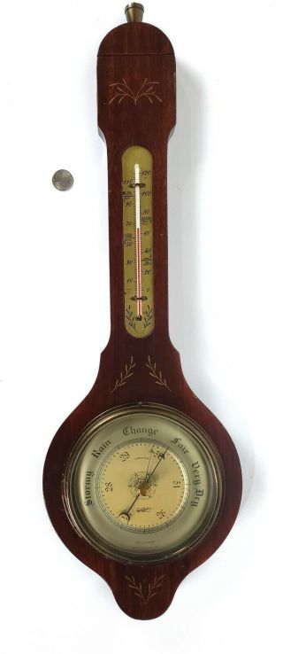 Vintage Solid Mahogany Banjo - Style Barometer Thermometer Ohio Thermometer Co.