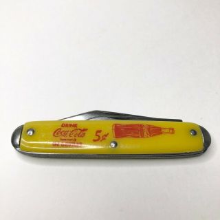Vintage Coca - Cola 5 Cents Yellow Dual Blade Pocket Knife 1970s Usa