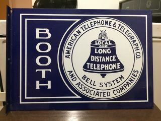 Vintage At&t Bell System 2 - Sided Porcelain Booth Flange Sign
