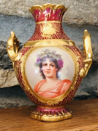 Antique Royal Vienna Porcelain Hand Painted Portrait Vase