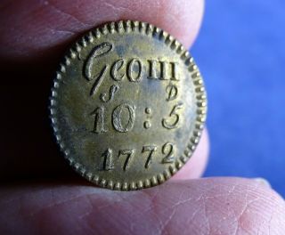 Antique 1772 Brass 1/2 Guinea Coin Weight,  Withers 2003 (o) With Ewer Mark